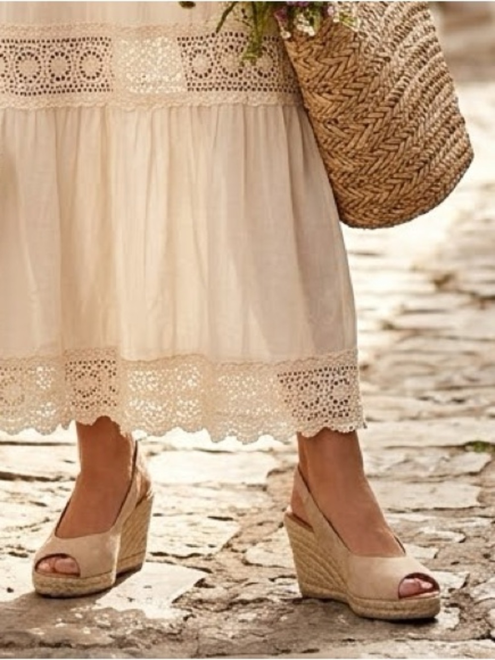 PASEART Spanish Taupe Suede Slingback Peep Toe Wedge Espadrilles Sandals EU 40 U